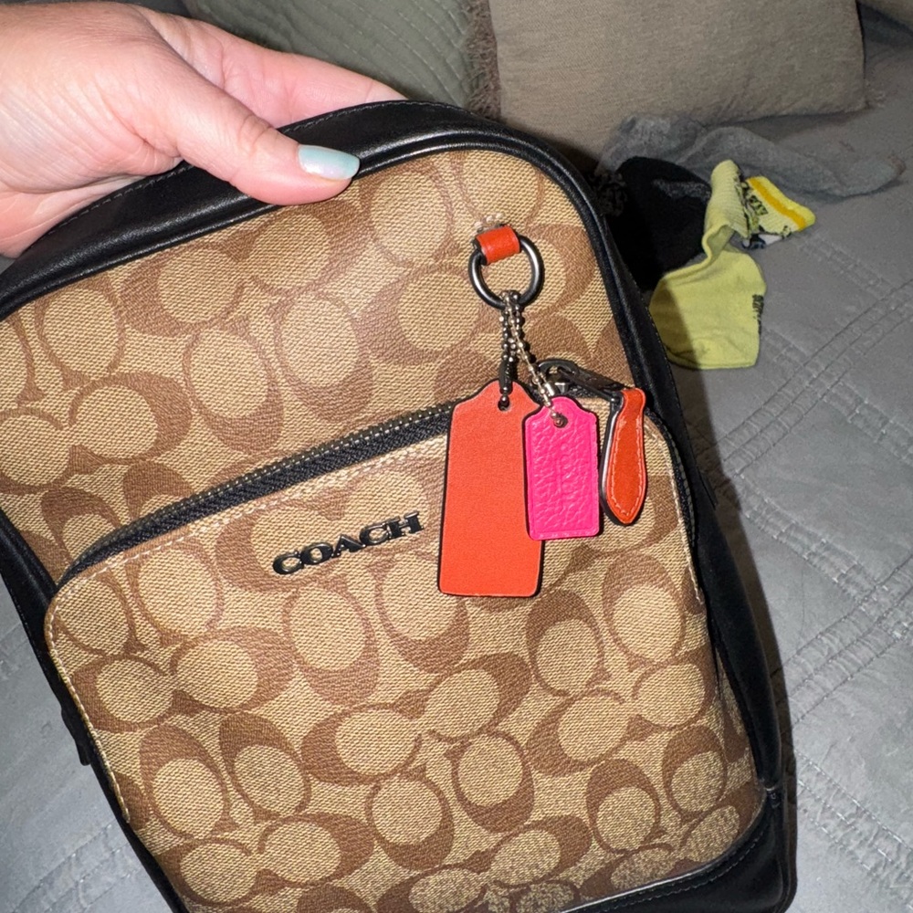 Coach Signature Black and Tan Crossbody Bag - Picture 9 of 13